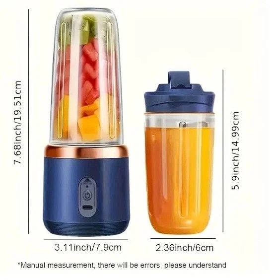 Portable Blender Juicer & Smoothie Maker – USB Rechargeable Mini Mixer with 6 Stainless Steel Blades, 3-Speed Control & 1500mAh Battery for Travel, Gym & Home